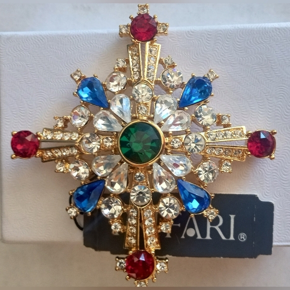 Trifari TM 1989 Jewels Of India Rhinestones Maltese Cross VTG Brooch - Picture 15 of 16